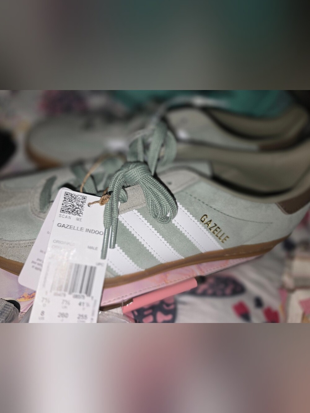 adidas Gazelle Indoor Mens Sneakers in Sage Green and White